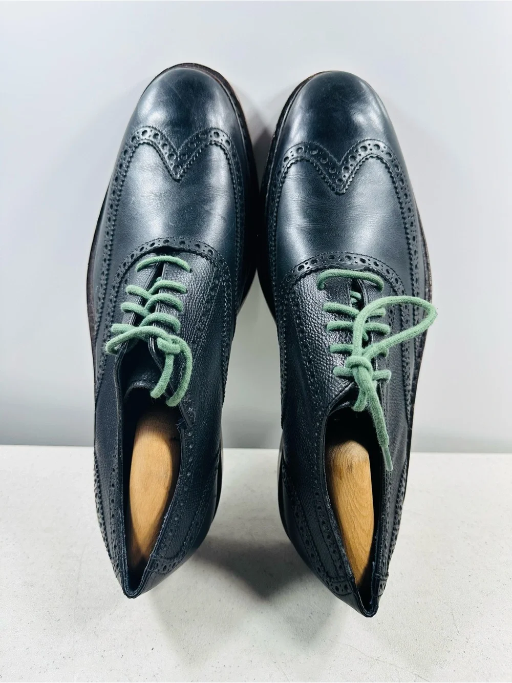 Cole Haan Wingtip Oxfords, #C11756, Black/Green, Leather, Men's US Size 10.5